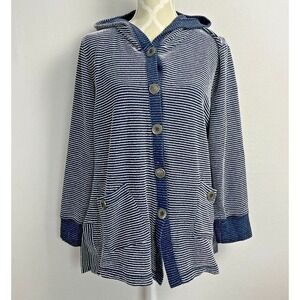 NEON BUDDHA Hoodie Cardigan Womens XL Navy Stripe Lagenlook‎ Artsy Coastal